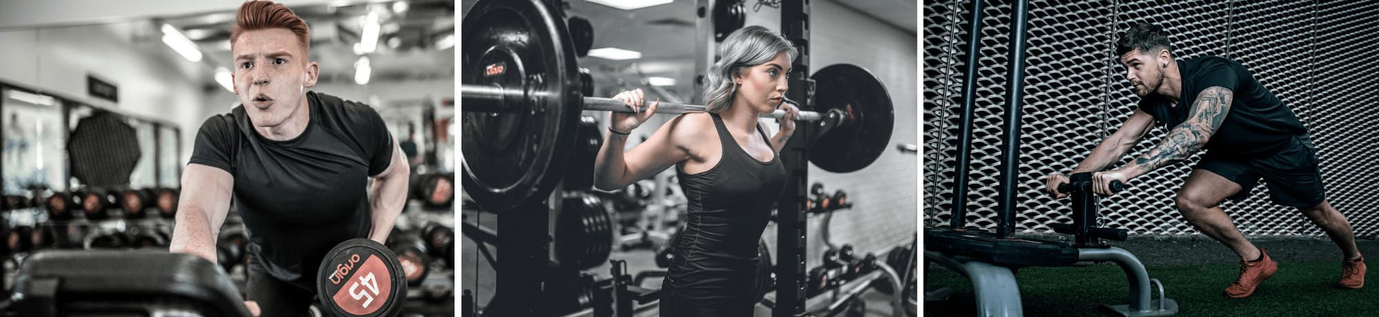 1and1 gym induction showing three individuals lifting weights